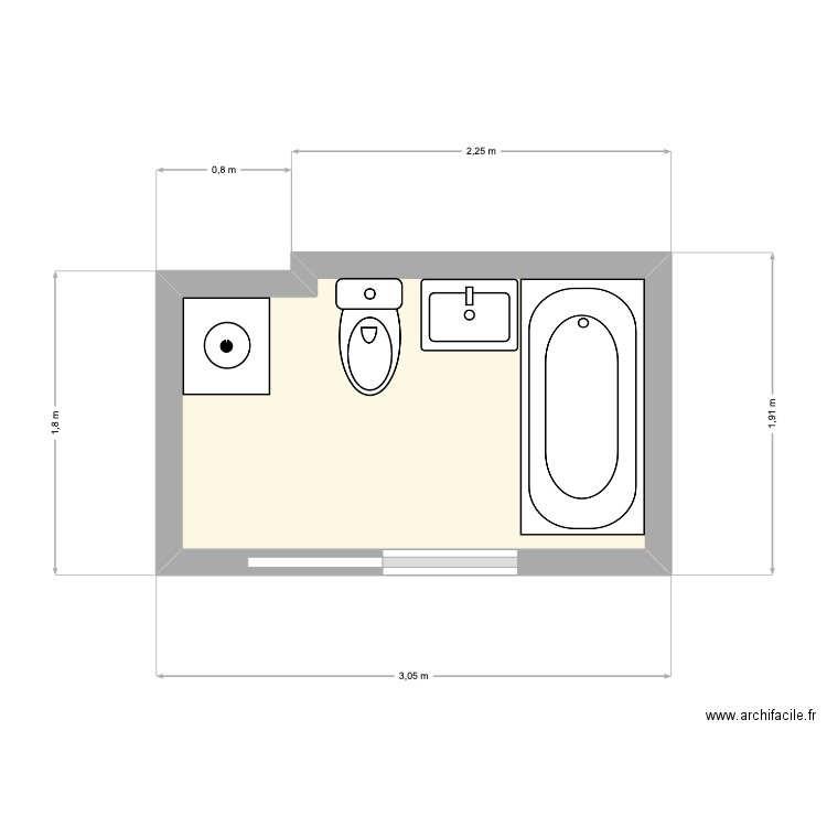 salle de bain. Plan de 1 pièce et 4 m2