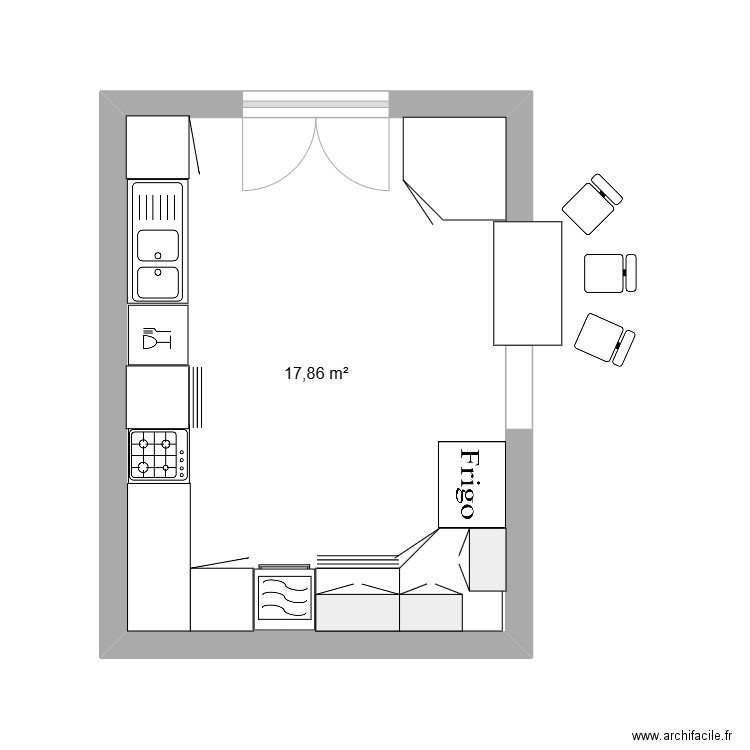 Plan cuisine. Plan de 1 pièce et 18 m2