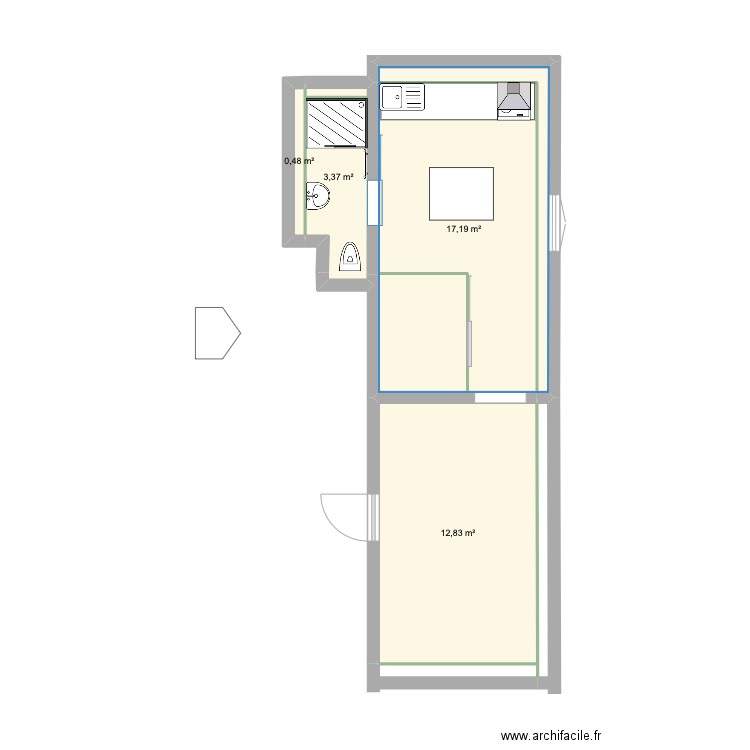 PLAN BASE 2. Plan de 4 pièces et 34 m2