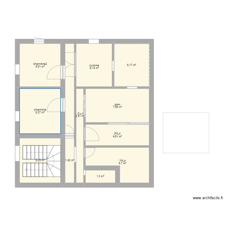 amine. Plan de 11 pièces et 55 m2