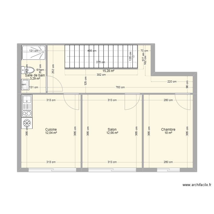 veran dublé R+1 V2. Plan de 5 pièces et 53 m2