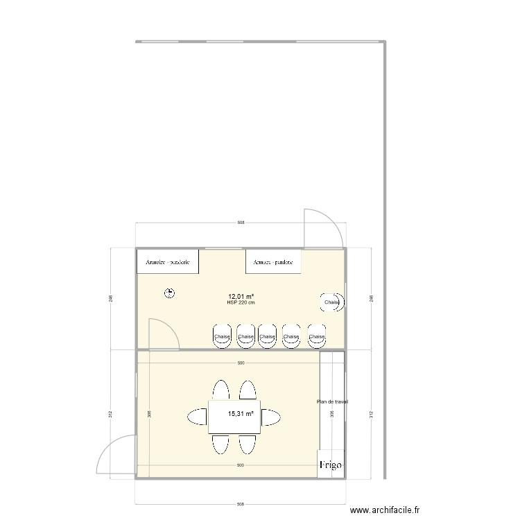 zone de vie SAT. Plan de 2 pièces et 27 m2