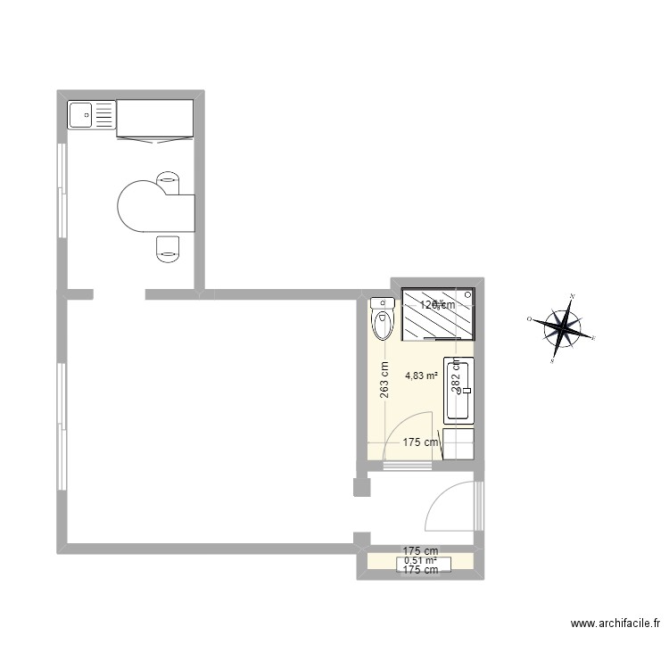 St Laurent Studio 1. Plan de 2 pièces et 5 m2