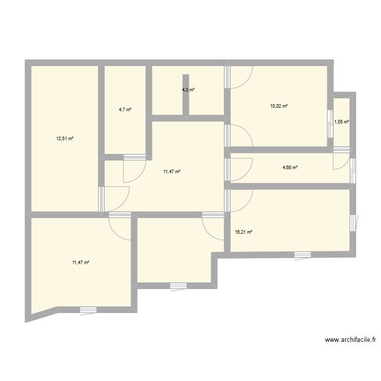 etage 1. Plan de 9 pièces et 76 m2