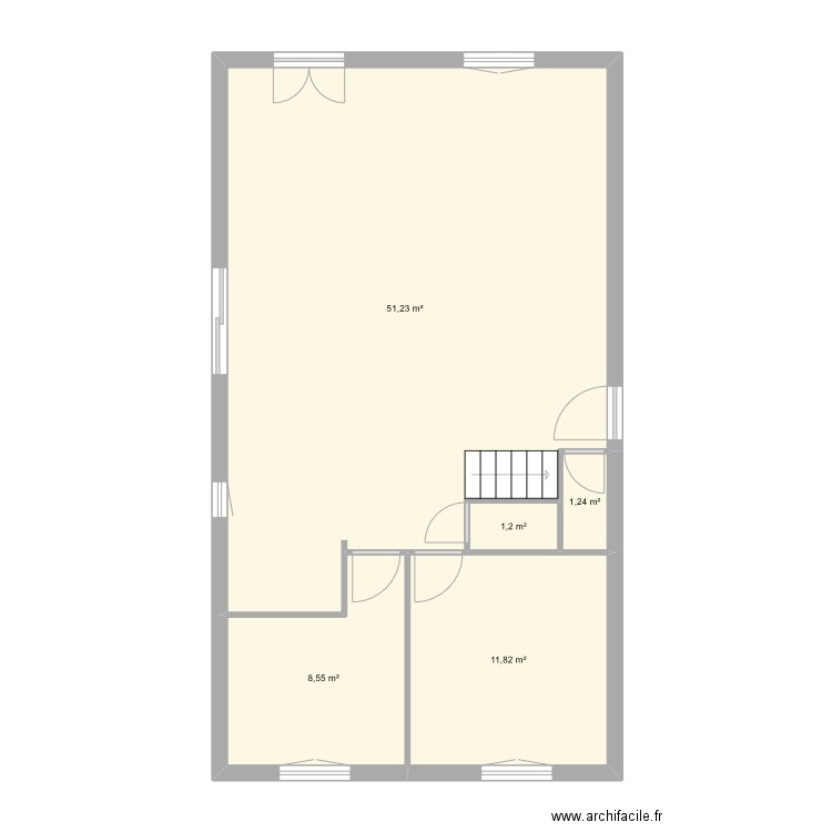 rez de chaussé. Plan de 5 pièces et 74 m2