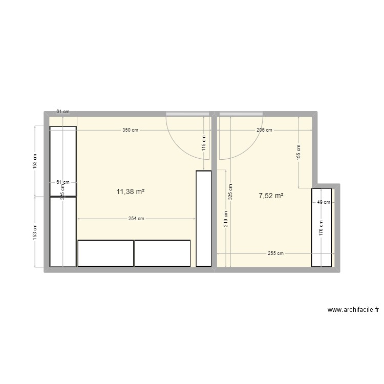 Stock histo. Plan de 2 pièces et 19 m2