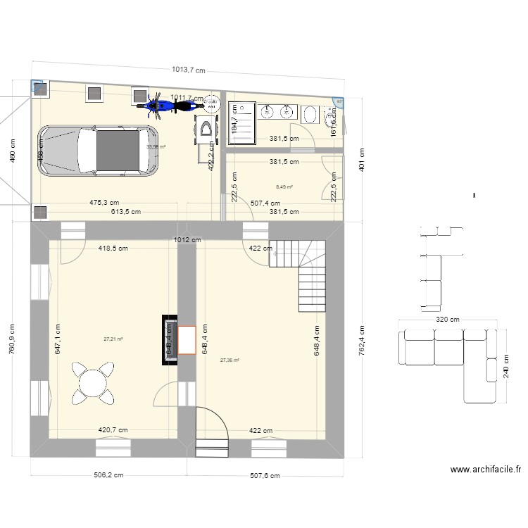 p2 RDC. Plan de 4 pièces et 97 m2