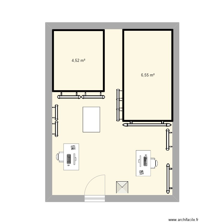 boutique. Plan de 3 pièces et 42 m2