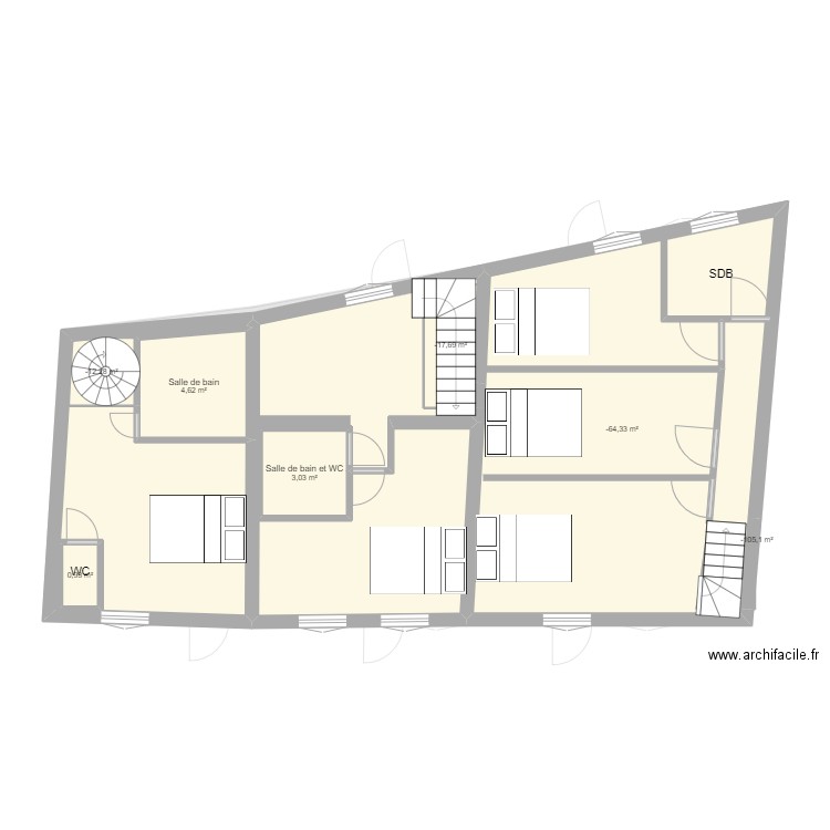 villecheneve ETAGE. Plan de 10 pièces et 145 m2