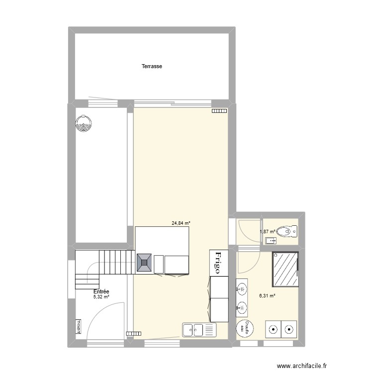 rez de chaussée 48 m2. Plan de 6 pièces et 59 m2