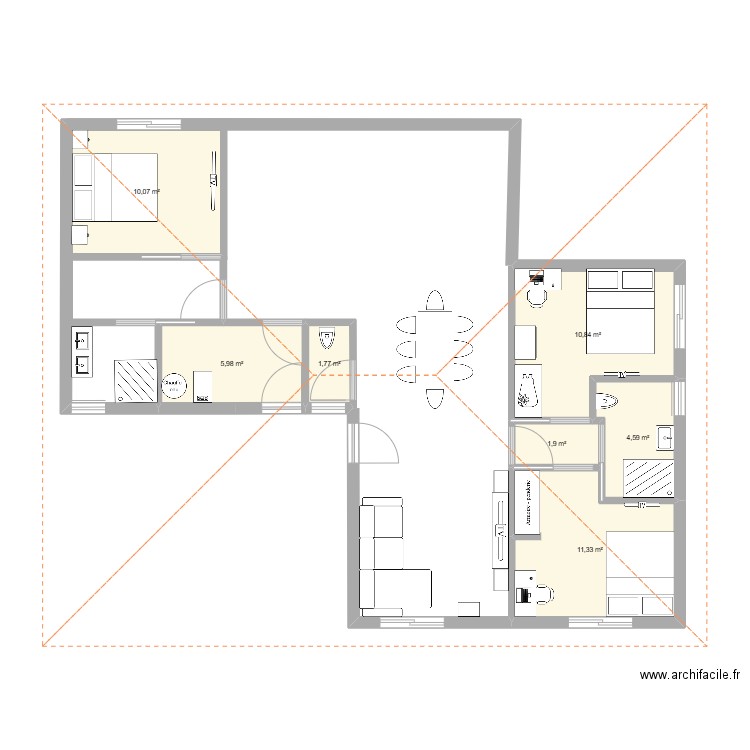 Premier Jet. Plan de 7 pièces et 46 m2