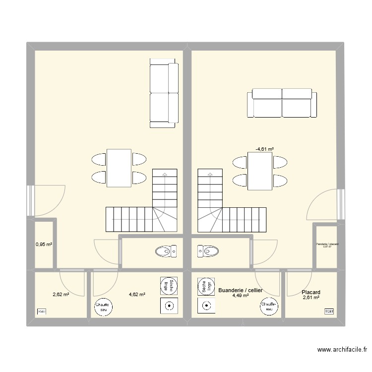 Maisons mansardées. Plan de 7 pièces et 82 m2