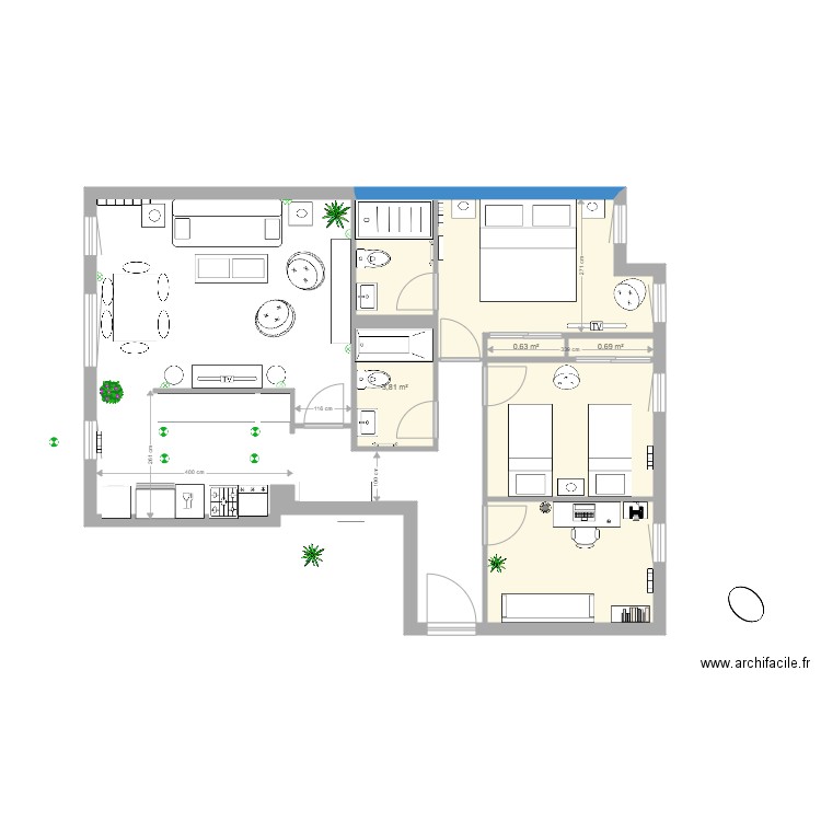 Gijon 4. Plan de 6 pièces et 38 m2