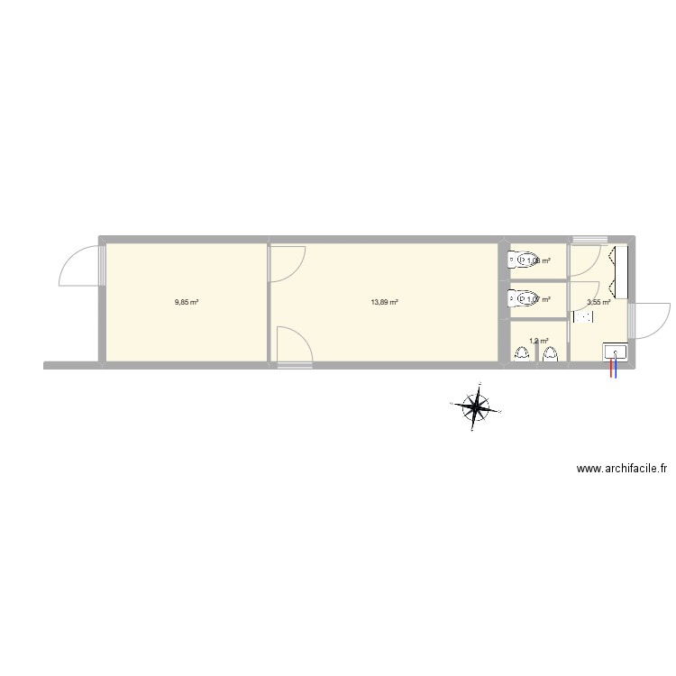 Club. Plan de 1 pièce et 31 m2