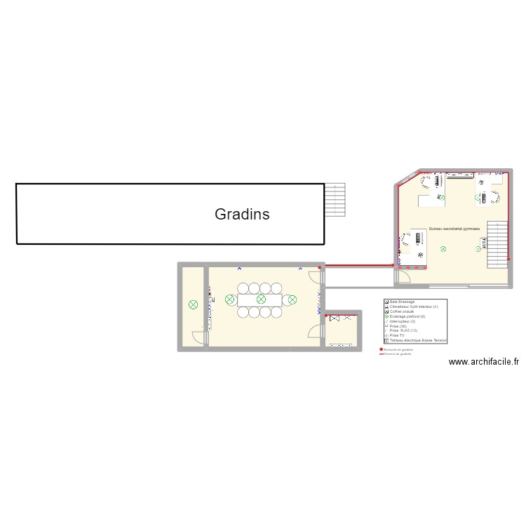 secretariat gymnase 2. Plan de 3 pièces et 95 m2