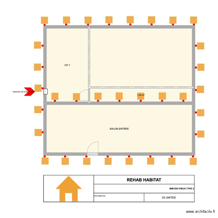 ROCHEBLAVE. Plan de 4 pièces et 93 m2