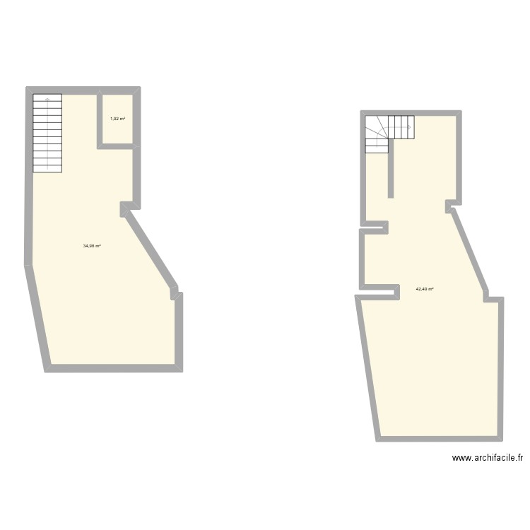 PLAN RDC + R-1. Plan de 3 pièces et 79 m2