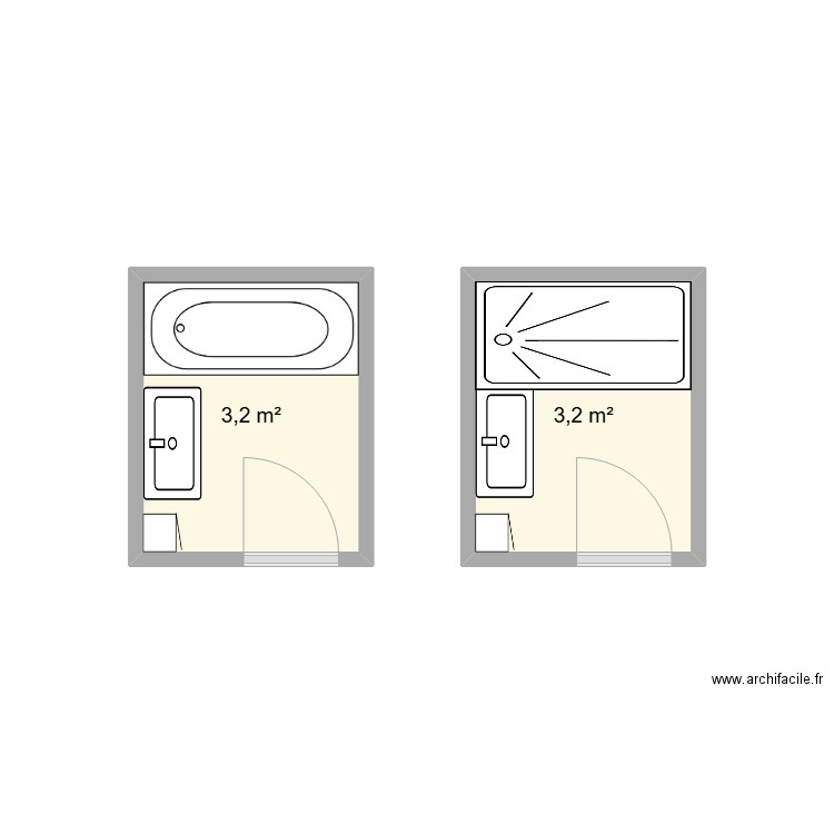 sdb t. Plan de 2 pièces et 6 m2