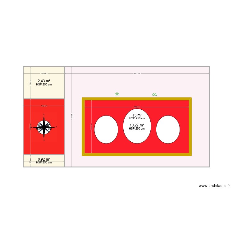 facade. Plan de 5 pièces et 44 m2