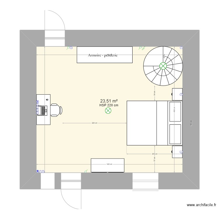 Etage pigeonnier chambre. Plan de 1 pièce et 24 m2