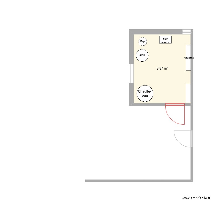 Chaufferie. Plan de 1 pièce et 9 m2