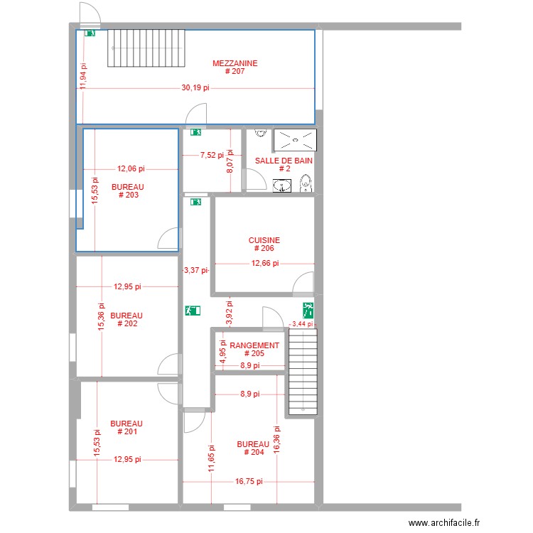 bUREAUX 2E cHAMBLY. Plan de 9 pièces et 157 m2