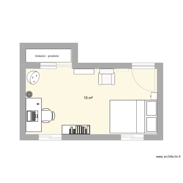 chambre t'challa. Plan de 1 pièce et 18 m2