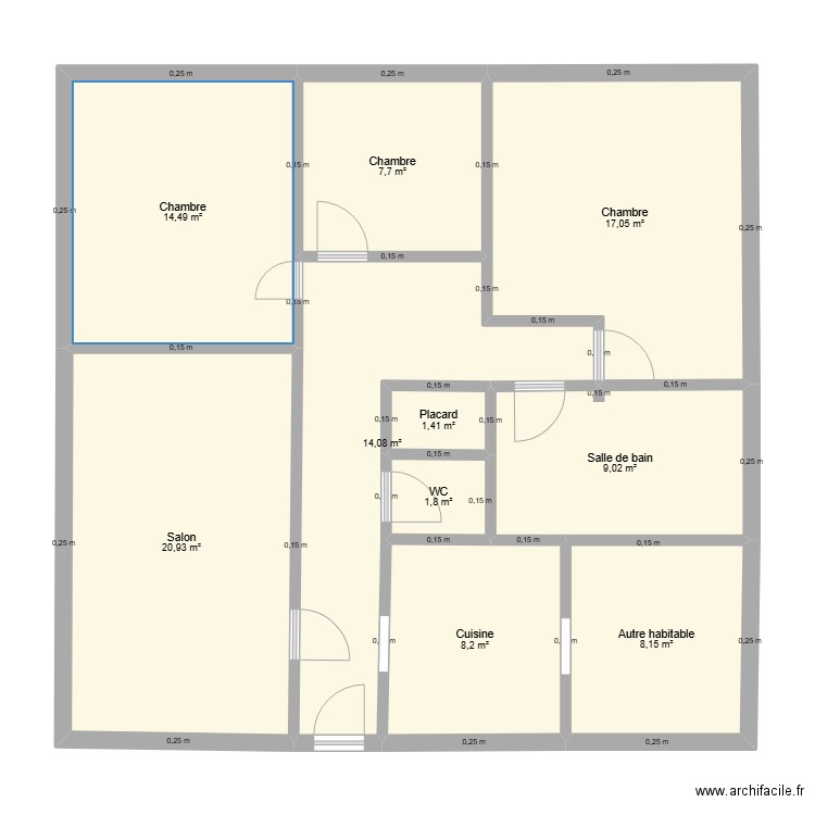 niveau RC. Plan de 10 pièces et 103 m2