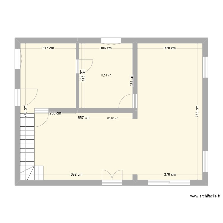 Après . Plan de 2 pièces et 77 m2