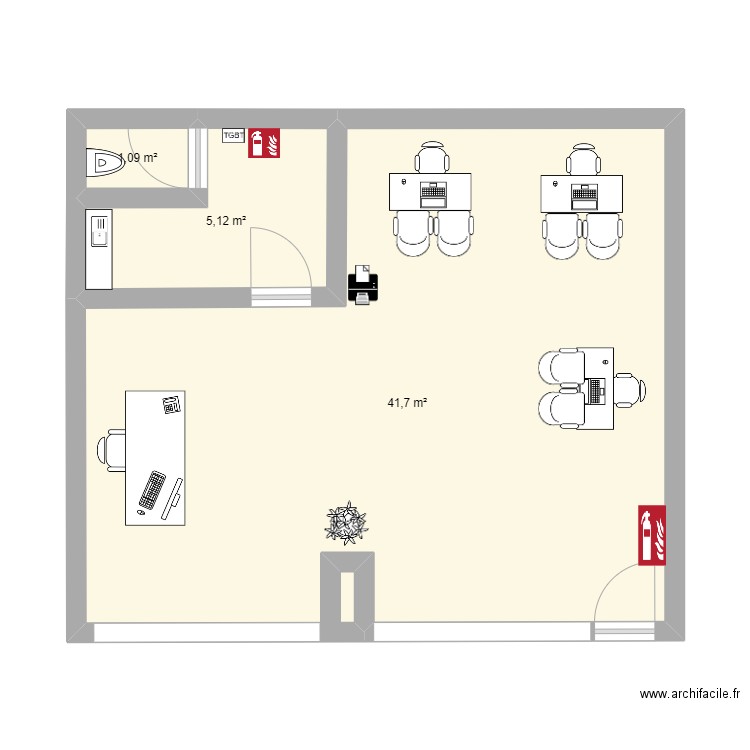 bureau. Plan de 3 pièces et 48 m2