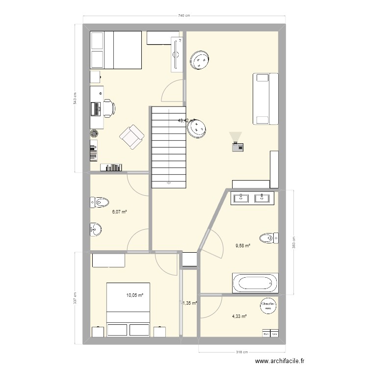 sous-sol. Plan de 6 pièces et 75 m2