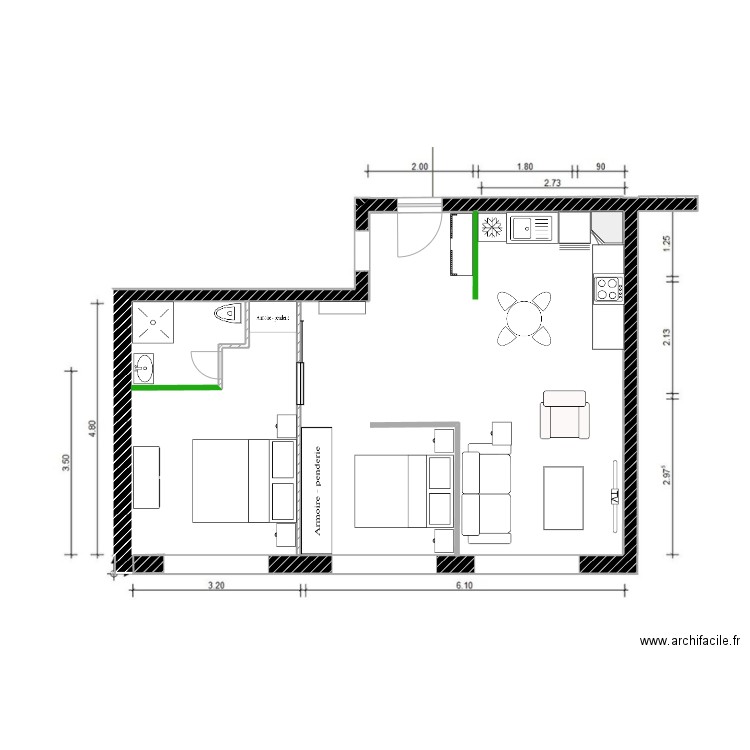 module 1 les voluments. Plan de 1 pièce et 54 m2