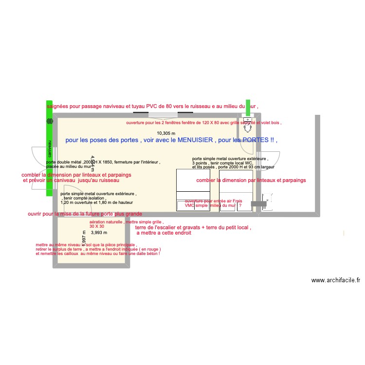  HANGARD 16 MAÇONNERIE. Plan de 3 pièces et 49 m2