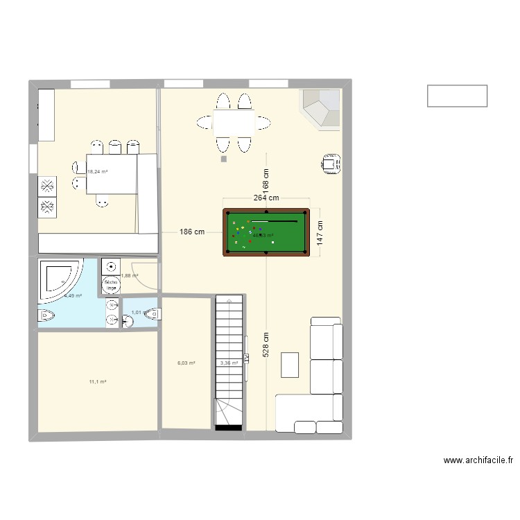 CHEMINEE. Plan de 8 pièces et 93 m2