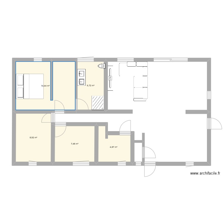 option 2. Plan de 5 pièces et 42 m2