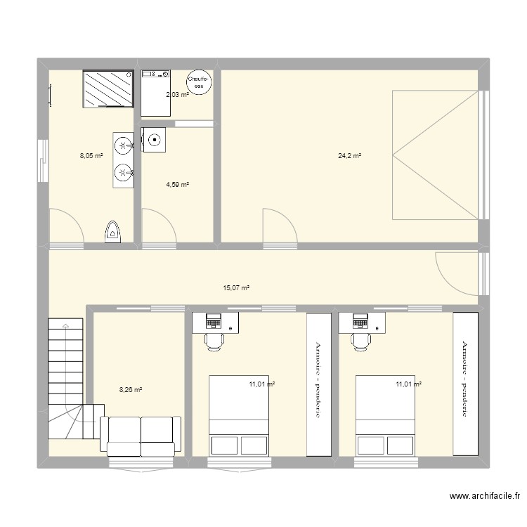 emm. Plan de 18 pièces et 201 m2