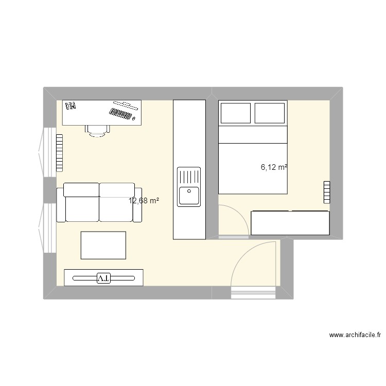 Igoville. Plan de 2 pièces et 19 m2