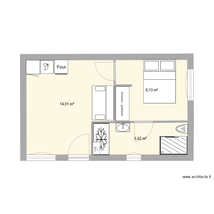 MAISON HAUT. Plan de 3 pièces et 28 m2