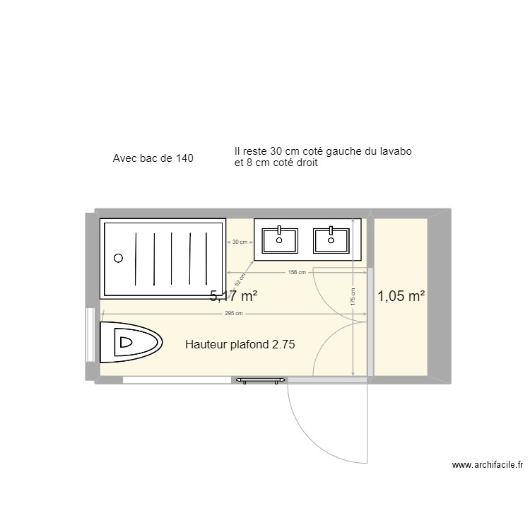 SDB BOUR RDC 140. Plan de 2 pièces et 6 m2