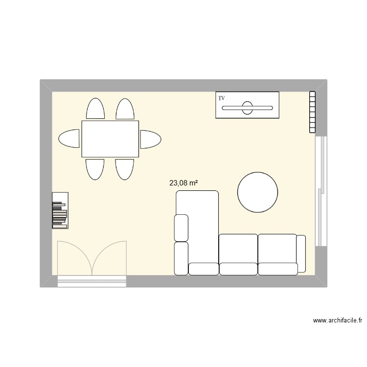 salon. Plan de 1 pièce et 23 m2