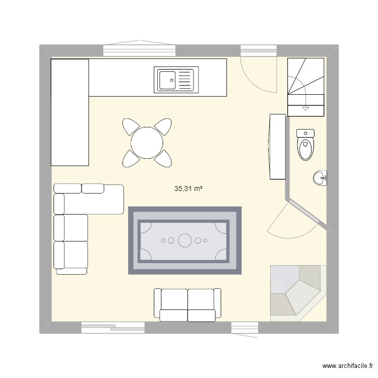 Vachéres. Plan de 1 pièce et 35 m2