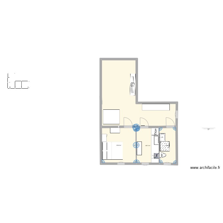 Plankathi. Plan de 3 pièces et 44 m2