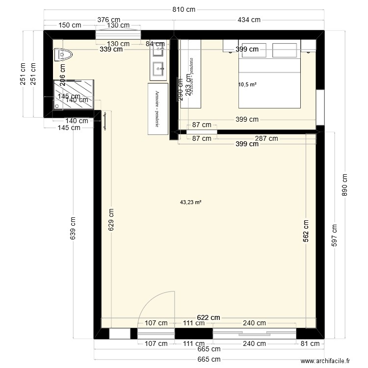 T2 - RDC v2. Plan de 2 pièces et 54 m2