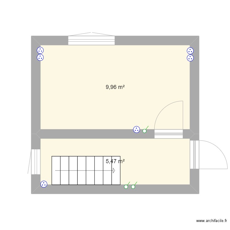 Grande Chambre et couloir . Plan de 2 pièces et 15 m2