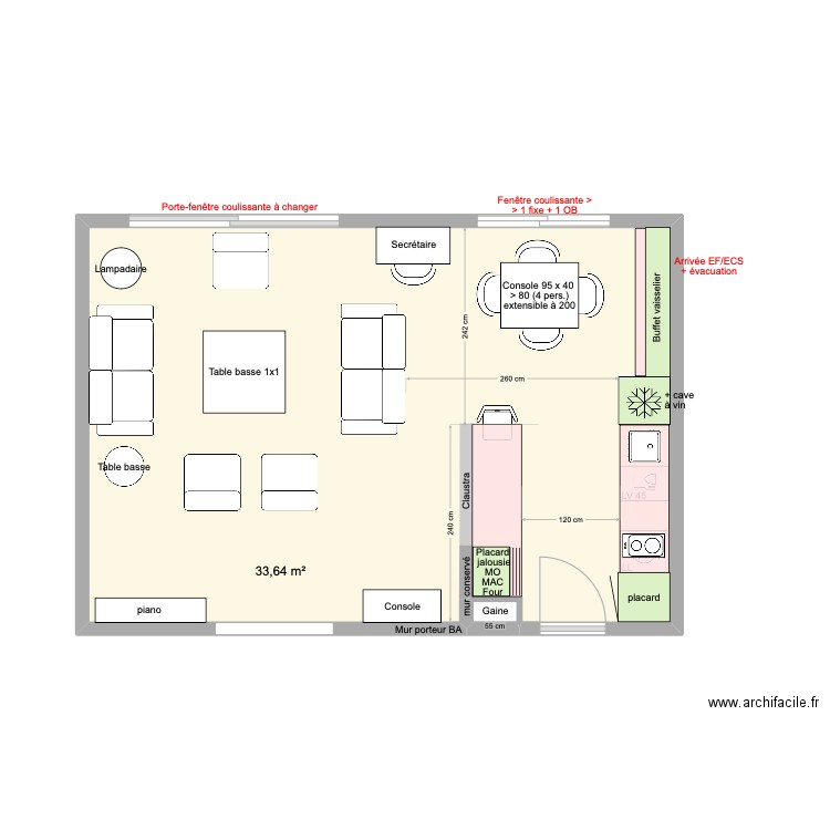 Cuisine arclinea 180. Plan de 2 pièces et 34 m2