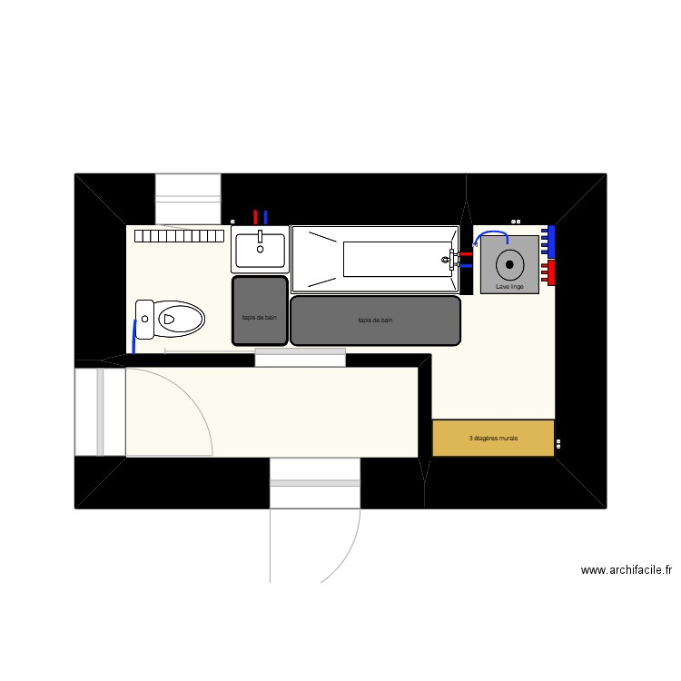 aménagements salle de bain. Plan de 2 pièces et 9 m2