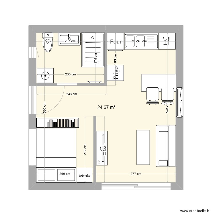 STUDIO SORGUES. Plan de 1 pièce et 25 m2