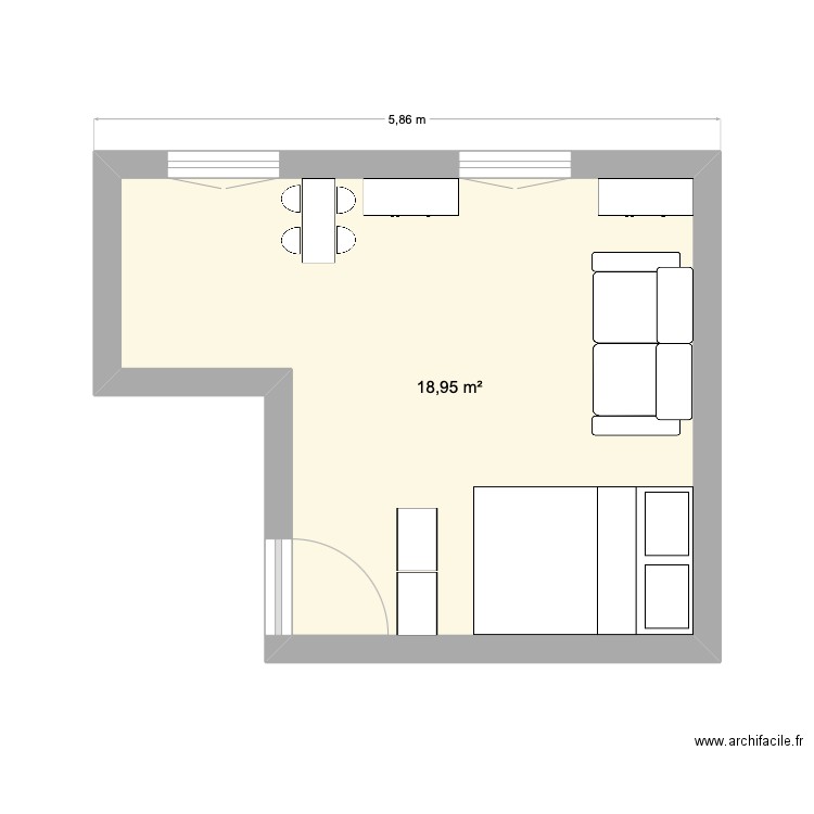 plan 1. Plan de 1 pièce et 19 m2