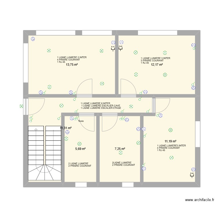 RDC PIERRE . Plan de 6 pièces et 61 m2