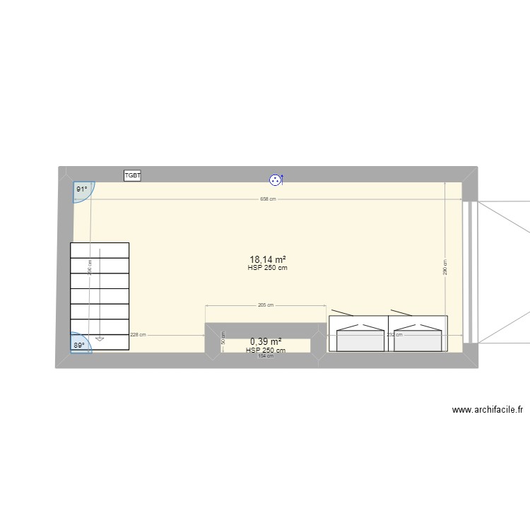 garage. Plan de 2 pièces et 19 m2